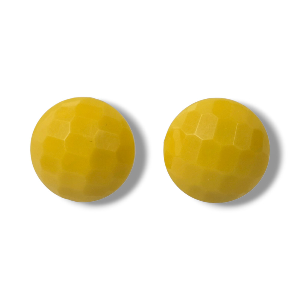 Vintage Yellow Clip On Earrings Faceted Sunshine Round Egg Yolk 1980s W Germany